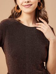 Gipsy Women Copper Solid Polyester Bishop Sleeve Round Neck Blouse