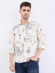 SPYKAR Men's Printed Slim Fit Shirt (MSHPS2BE126OFFWHITE_Off White