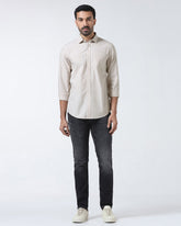 Beige stripe men's casual shirt by Blackberry, Hamber brand, featuring a classic pattern and collar, shown on a hanger.