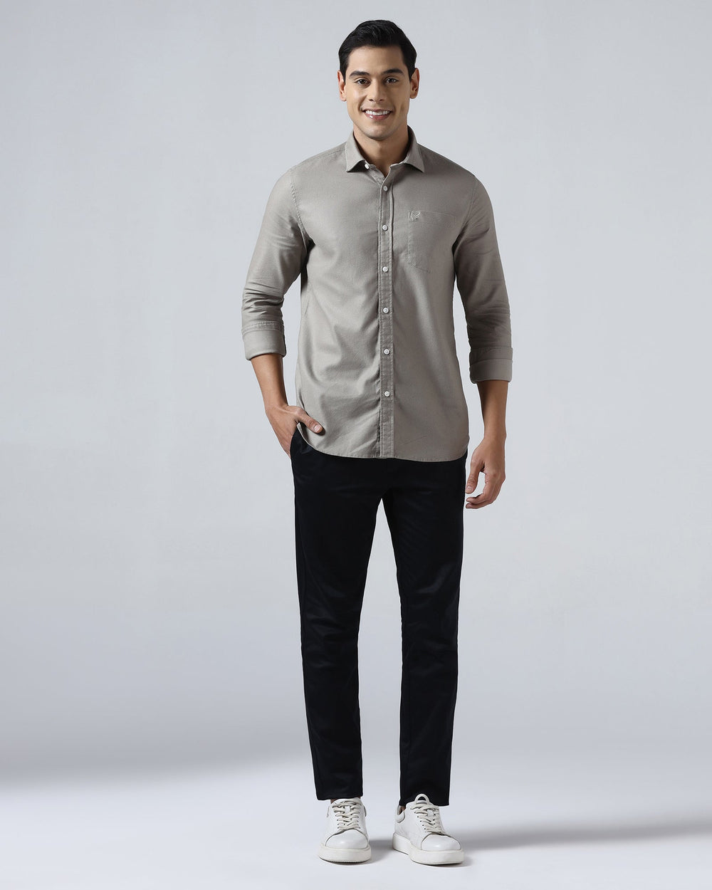 Beige textured men's casual shirt by Blackberry, Solter brand, featuring a soft fabric and relaxed fit for everyday wear.