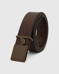 Leather Brown Solid Belt - White