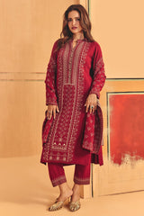 Winter Red Self Design Woven Kurta Set