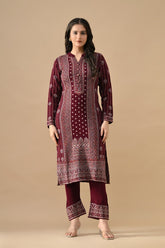 Winter Wine Self Design Ethnic Motifs Woven Kurta Set