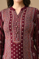 Winter Wine Self Design Ethnic Motifs Woven Kurta Set