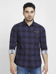 Spykar Mens Casual Shirt F/S Mshcs2Bc097 Indigo Blue