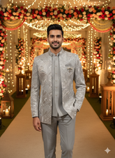 Lyte Club Mens Coat Suit Jodhpuri 3Pcs Set 27383A D.Grey