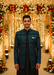 SANJOG MENS INDO WESTERN IW/2044 R.GREEN