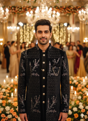 Luxury Teal Embroidered Bandhgala Ensemble