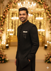 Midnight Luxe: The Contemporary Textured Sherwani