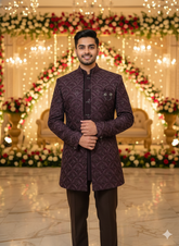 BLUE STAGE MENS COAT SUIT JODHPURI 3PCS SET 27371 WINE