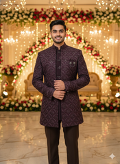 BLUE STAGE MENS COAT SUIT JODHPURI 3PCS SET 27371 WINE