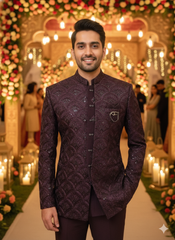 BLUE STAGE MENS COAT SUIT JODHPURI 3PCS SET 27371 WINE