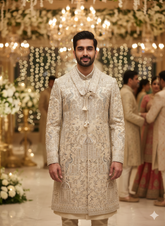 Regal Bandhgala Sherwani: Ivory With Confident Gold Detailing