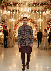 Lyte Club Mens Indo Western 3Pcs Set 27629 Wine