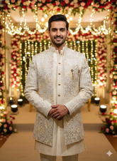 Lyte Club Mens Indo Western 3Pcs Set 27616 Cream