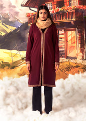 Jia Maroon Embroidered Brushed Wool Shrug For Women