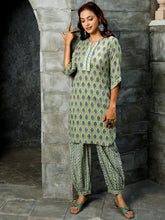Olive Green Ethnic Motif Printed Straight Kurta With Zig-Zag Printed Afghani Salwar