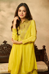 Neon Yellow Pure Crepe Embroidered Co-Ord Set