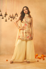 Ladies Light Yellow Festive Wear Kurta, Skirt & Dupatta Set