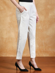 Off-White Solid Cotton Slub Straight Pants
