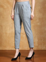 Light Grey Solid Cotton Slub Straight Pants