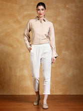 Off White Cotton Slub Bottom-Fold Straight Pants