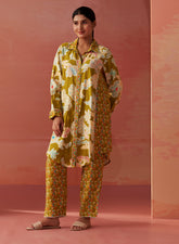 Seher Light Olive Printed Chanderi Co-Ord Set