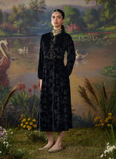 Eve Black Zari Embroidered Ladies Velvet Dress