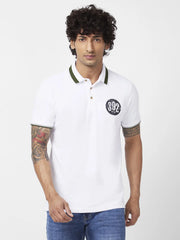 Men White Cotton Slim Fit Half Sleeve Polo Neck Plain Tshirt