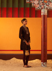 Purple Woollen Kurta For Women With Leather Collar And Sequin Work