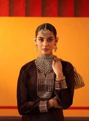 Purple Woollen Kurta For Women With Leather Collar And Sequin Work