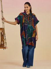 Clement Ladies Abstract Printed Collared Kaftan Tunic