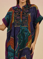 Clement Ladies Abstract Printed Collared Kaftan Tunic
