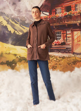 Liah Ash Brown Monochrome Brushed Fleece Jacket For Women