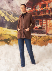 Liah Ash Brown Monochrome Brushed Fleece Jacket For Women