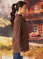 Liah Ash Brown Monochrome Brushed Fleece Jacket For Women