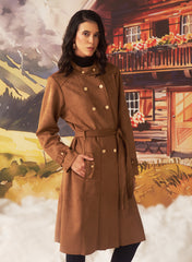 Bella Tan Monochrome Suede Long Coat For Women