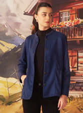 Asiya Navy Blue Monochrome Suede Shacket For Women