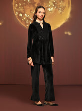 Qainaat Black Embroidered Velvet Top For Women