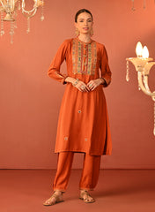 Arshia Chrome Rust Embroidered Rayon Co-Ord Set