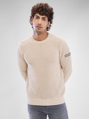 Men Cream White Cotton Full Sleeve Sweater