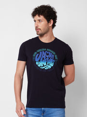 Spykar Mens T-Shirt H/S Mktcp1Bd092 Navy Blue
