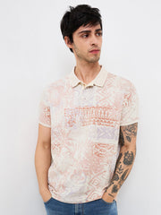 Men White Slim Fit Printed Half Sleeve T-Shirt