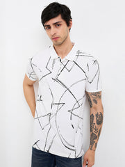 Men White Slim Fit Printed Half Sleeve T-Shirt