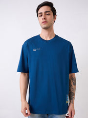 Men Blue Half Sleeves Loose Fit Solid T-Shirt