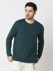 Men Teal Blue Cotton Poly Slim Fit T-Shirt