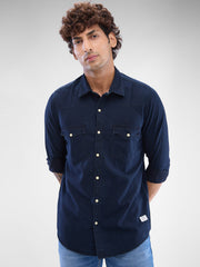 Spykar Mens Casual Shirt F/S Mshd2Bd225 Dark Blue