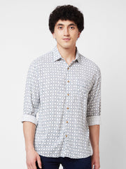Men White Printed Full Sleeve Shirt