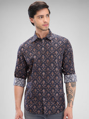 Men Coffee Brown Cotton Full Sleeve Raised Collar Shirt