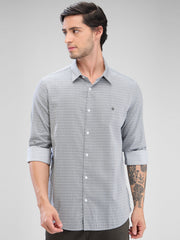 Men Silver Grey Cotton Full Sleeve Raised Collar Shirt